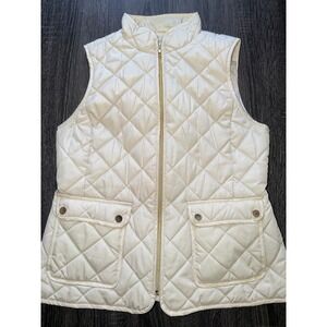 St Johns Bay Womens Medium Quilted Puffer Vest Cream White Gold Zip  Cottagecore
